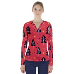 Christmas Christmas Tree Pattern V-neck Long Sleeve Top by Amaryn4rt