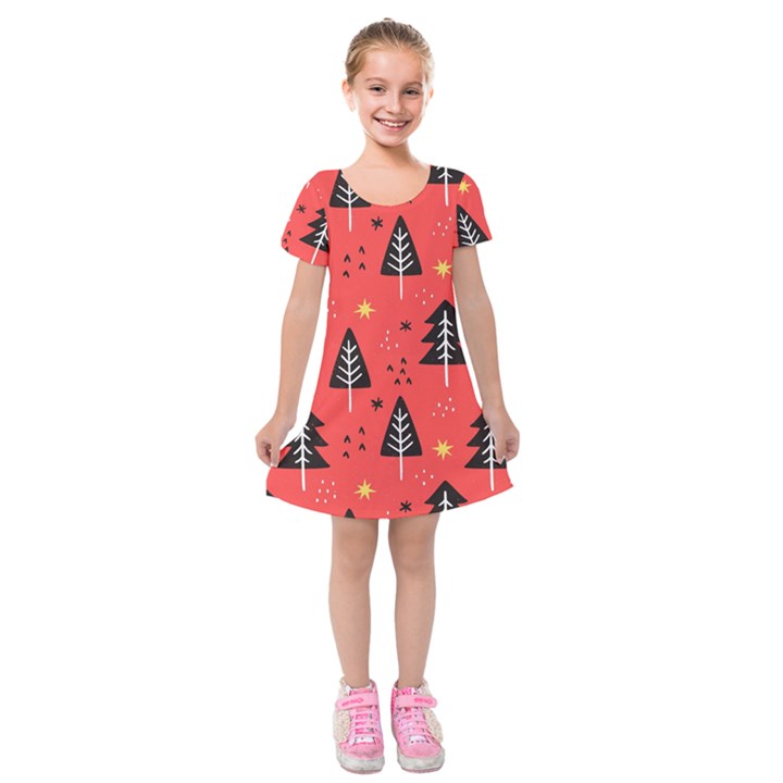 Christmas Christmas Tree Pattern Kids  Short Sleeve Velvet Dress