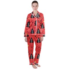 Christmas Christmas Tree Pattern Satin Long Sleeve Pajamas Set