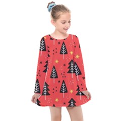 Christmas Christmas Tree Pattern Kids  Long Sleeve Dress