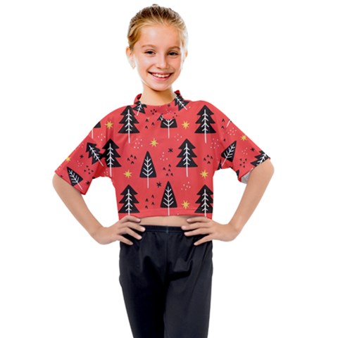 Christmas Christmas Tree Pattern Kids Mock Neck Tee by Amaryn4rt