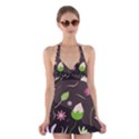 Wallpaper Floral Background Halter Dress Swimsuit  View1