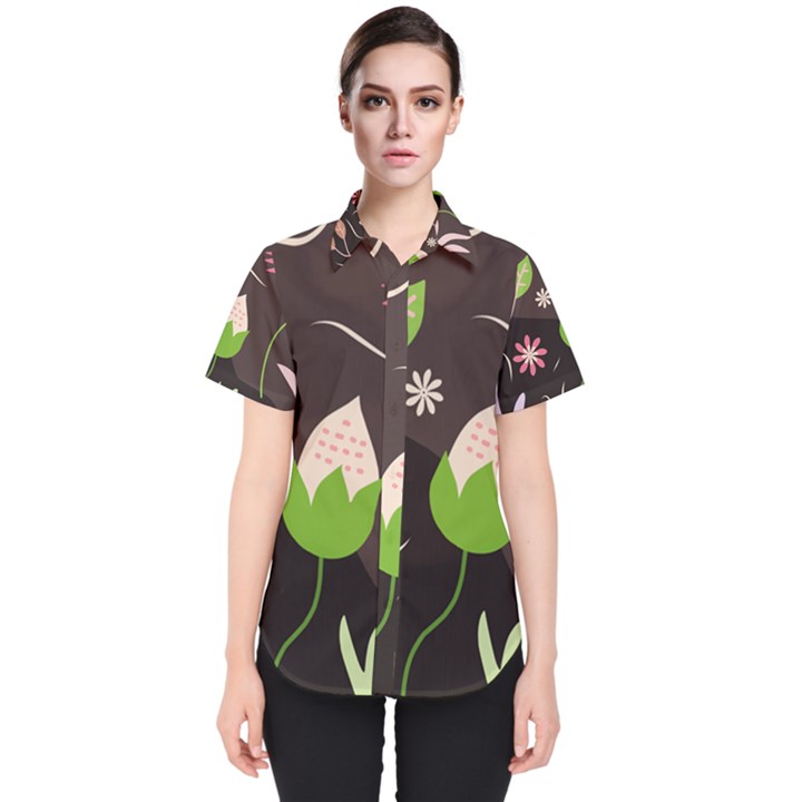 Wallpaper Floral Background Women s Short Sleeve Shirt