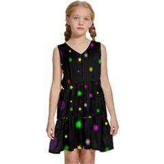 Stars Seamless Pattern Celebration Kids  Sleeveless Tiered Mini Dress by Amaryn4rt