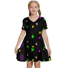 Stars Seamless Pattern Celebration Kids  Short Sleeve Tiered Mini Dress by Amaryn4rt