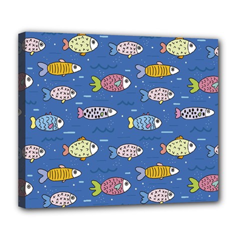 Sea Fish Blue Submarine Animals Deluxe Canvas 24  X 20  (stretched) by Amaryn4rt