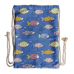 Sea Fish Blue Submarine Animals Drawstring Bag (large) by Amaryn4rt