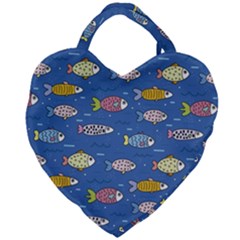 Sea Fish Blue Submarine Animals Giant Heart Shaped Tote