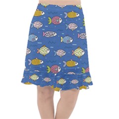 Sea Fish Blue Submarine Animals Fishtail Chiffon Skirt by Amaryn4rt