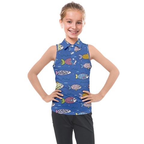 Sea Fish Blue Submarine Animals Kids  Sleeveless Polo Tee by Amaryn4rt