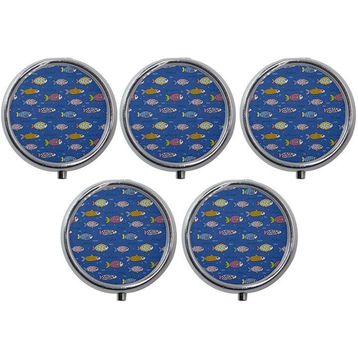 Sea Fish Blue Submarine Animals Mini Round Pill Box (Pack of 5)