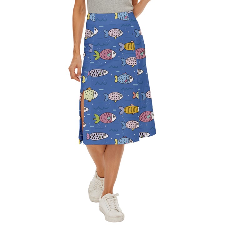 Sea Fish Blue Submarine Animals Midi Panel Skirt