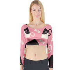 Cat Pattern Backgroundpet Long Sleeve Crop Top by Amaryn4rt