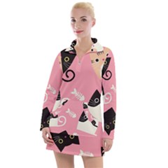 Cat Pattern Backgroundpet Women s Long Sleeve Casual Dress by Amaryn4rt