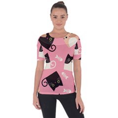 Cat Pattern Backgroundpet Shoulder Cut Out Short Sleeve Top by Amaryn4rt