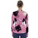 Cat Pattern Backgroundpet V-Neck Long Sleeve Top View2