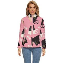 Cat Pattern Backgroundpet Women s Puffer Bubble Jacket Coat by Amaryn4rt