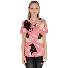 Cat Pattern Backgroundpet Women s V-neck Scrub Top by Amaryn4rt