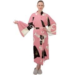 Cat Pattern Backgroundpet Maxi Velour Kimono by Amaryn4rt