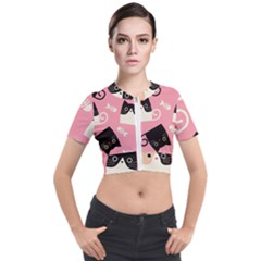 Cat Pattern Backgroundpet Short Sleeve Cropped Jacket by Amaryn4rt