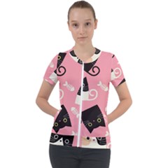 Cat Pattern Backgroundpet Short Sleeve Zip Up Jacket by Amaryn4rt