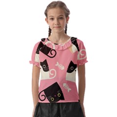 Cat Pattern Backgroundpet Kids  Frill Chiffon Blouse by Amaryn4rt