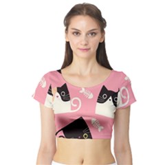 Cat Pattern Backgroundpet Short Sleeve Crop Top by Amaryn4rt