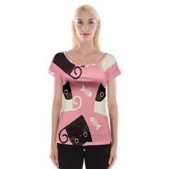 Cat Pattern Backgroundpet Cap Sleeve Top by Amaryn4rt