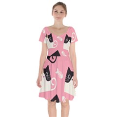 Cat Pattern Backgroundpet Short Sleeve Bardot Dress by Amaryn4rt