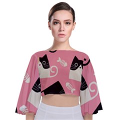 Cat Pattern Backgroundpet Tie Back Butterfly Sleeve Chiffon Top by Amaryn4rt