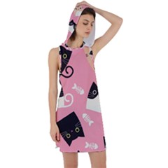 Cat Pattern Backgroundpet Racer Back Hoodie Dress by Amaryn4rt