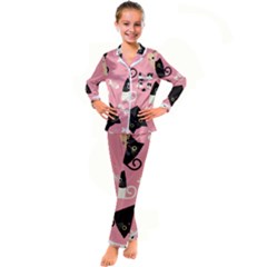 Cat Pattern Backgroundpet Kid s Satin Long Sleeve Pajamas Set by Amaryn4rt