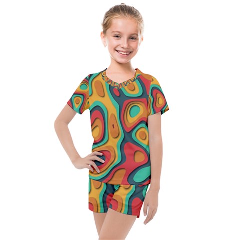 Paper Cut Abstract Pattern Kids  Mesh Tee And Shorts Set by Amaryn4rt