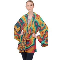 Paper Cut Abstract Pattern Long Sleeve Velvet Kimono  by Amaryn4rt