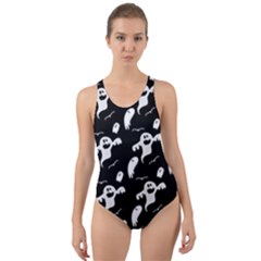 Halloween Background Ghost Pattern Cut-out Back One Piece Swimsuit by Amaryn4rt