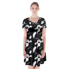 Halloween Background Ghost Pattern Short Sleeve V-neck Flare Dress by Amaryn4rt