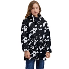 Halloween Background Ghost Pattern Kid s Hooded Longline Puffer Jacket by Amaryn4rt