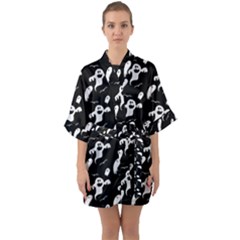 Halloween Background Ghost Pattern Half Sleeve Satin Kimono  by Amaryn4rt