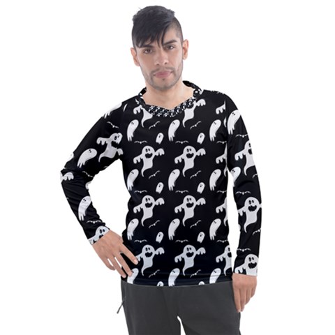 Halloween Background Ghost Pattern Men s Pique Long Sleeve Tee by Amaryn4rt