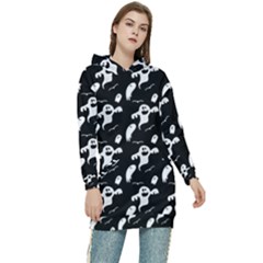 Halloween Background Ghost Pattern Women s Long Oversized Pullover Hoodie by Amaryn4rt