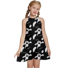 Halloween Background Ghost Pattern Kids  Halter Collar Waist Tie Chiffon Dress by Amaryn4rt