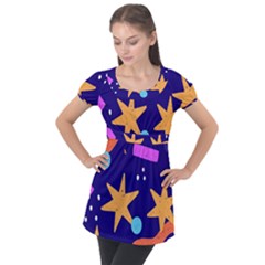 Star Abstract Pattern Wallpaper Puff Sleeve Tunic Top by Amaryn4rt