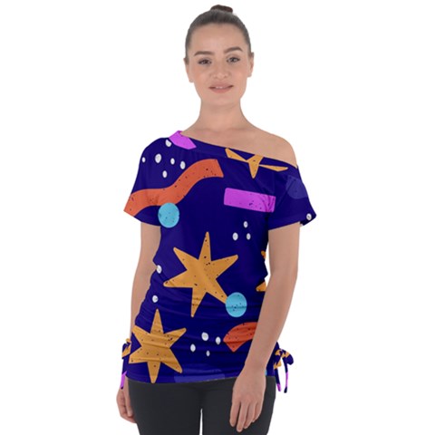 Star Abstract Pattern Wallpaper Off Shoulder Tie-up Tee by Amaryn4rt