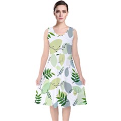 Leaves Foliage Pattern Abstract V-neck Midi Sleeveless Dress  by Amaryn4rt