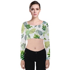 Leaves Foliage Pattern Abstract Velvet Long Sleeve Crop Top by Amaryn4rt