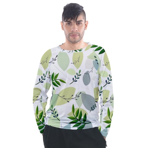 Leaves Foliage Pattern Abstract Men s Long Sleeve Raglan Tee by Amaryn4rt