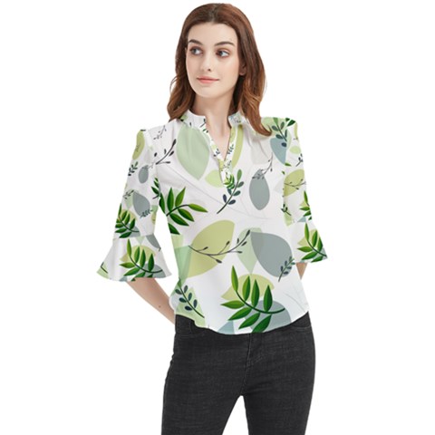 Leaves Foliage Pattern Abstract Loose Horn Sleeve Chiffon Blouse by Amaryn4rt