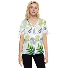 Leaves Foliage Pattern Abstract Bow Sleeve Button Up Top by Amaryn4rt