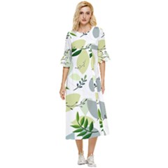 Leaves Foliage Pattern Abstract Double Cuff Midi Dress by Amaryn4rt