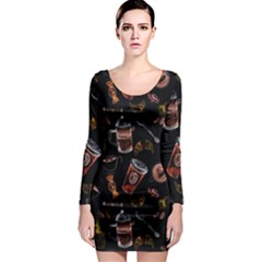 Coffee Watercolor Background Long Sleeve Bodycon Dress by Amaryn4rt